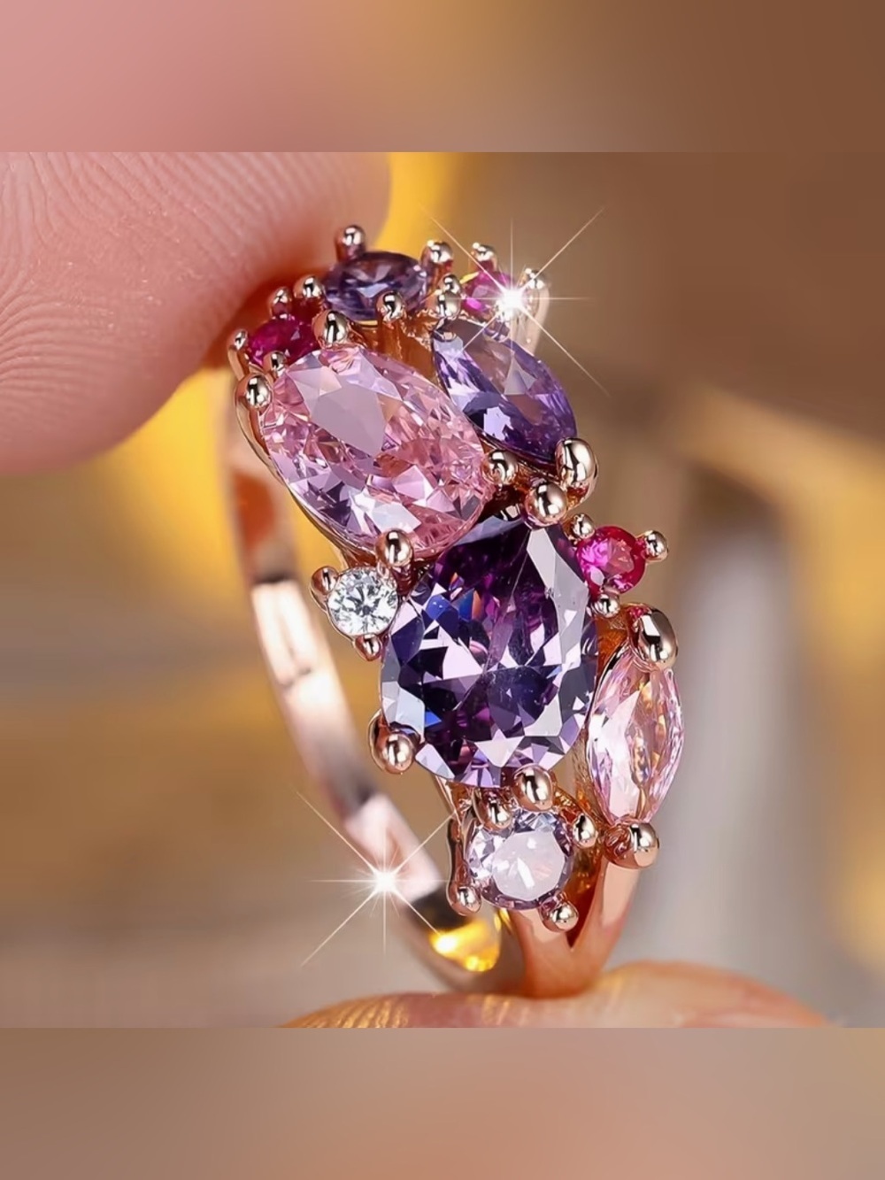 Elegant & Luxurious Floral Rainbow Synthetic Zirconia Ring.
